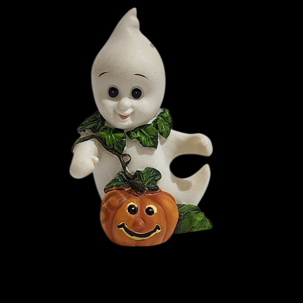 Charming Ghost Figurine with Pumpkin